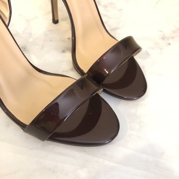 FSJ Size 9 Dark Red Brown Wine Open Toe Slingback Sandal Heels - Picture 4 of 8